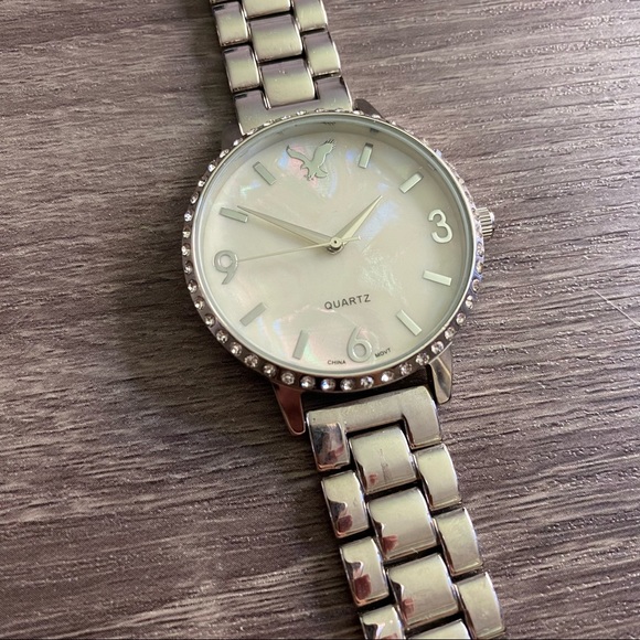 American Eagle Silver Link Crystal Accent Watch - Picture 1 of 6